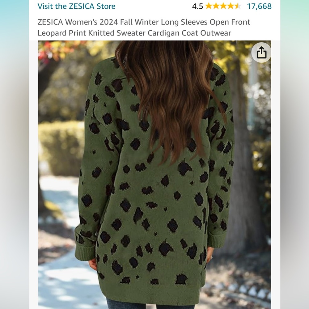 New Women’s olive green leopard print cardigan.  Size Small.
